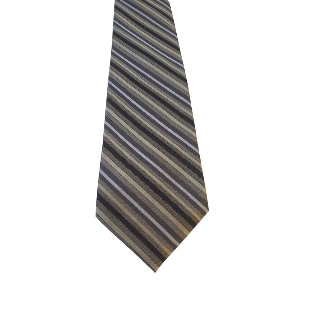 Axist A[x]ist Mens Tie Necktie 100% Silk Brown Tan‎ Gold Striped Business Office